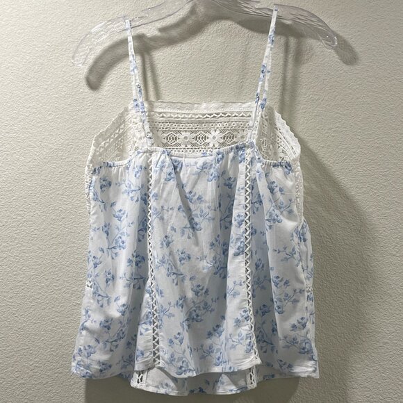 NWT, CAROLINE CONSTAS 2 Piece Cami/Shorts Woven Pajama Set, White/Blue - S - Picture 6 of 15